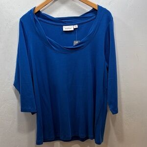 Avenue Relaxed Fit Stretch Royal Blue 3/4 Length Sleeve Cowl Neck Top NWT